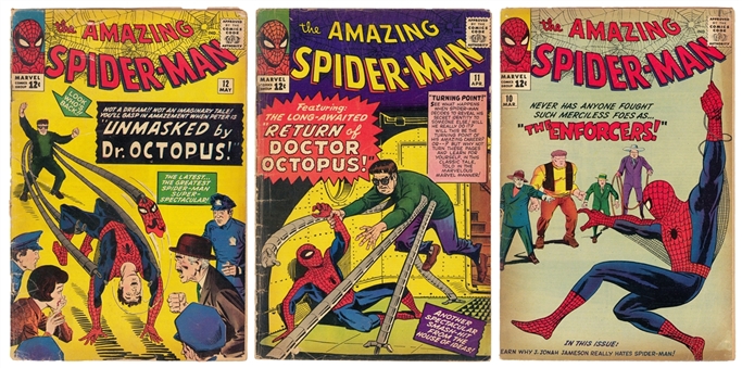 Lot of (3) 1964 Marvel Comics "The Amazing Spider-Man" Comic Collection Including #10, 11, 12